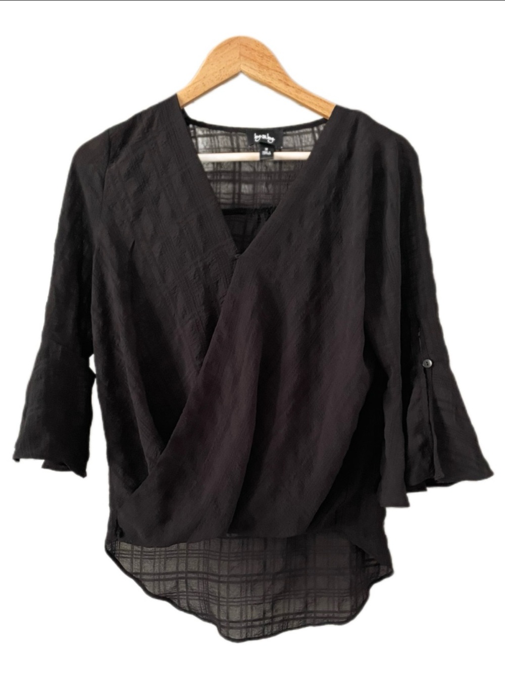 Black Surplice Women's Hi-Low V-Neck Blouse - Lightweight Top -  M